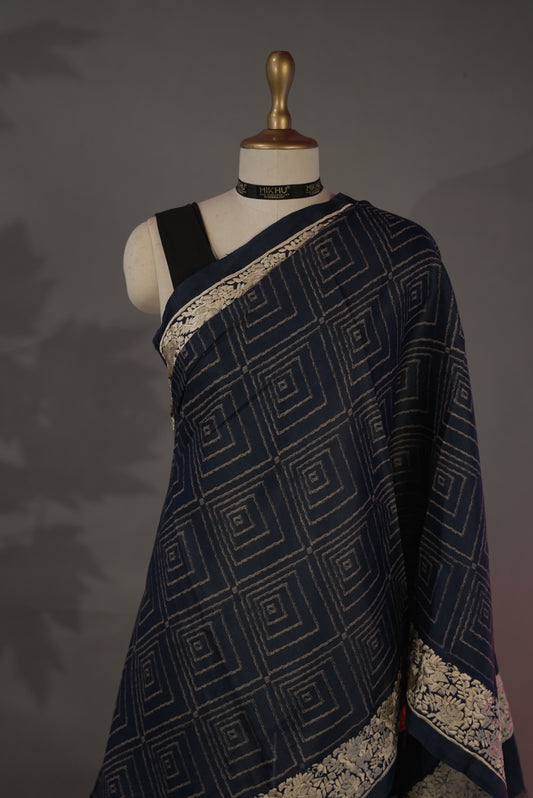 Navy blue cotton saree CS009