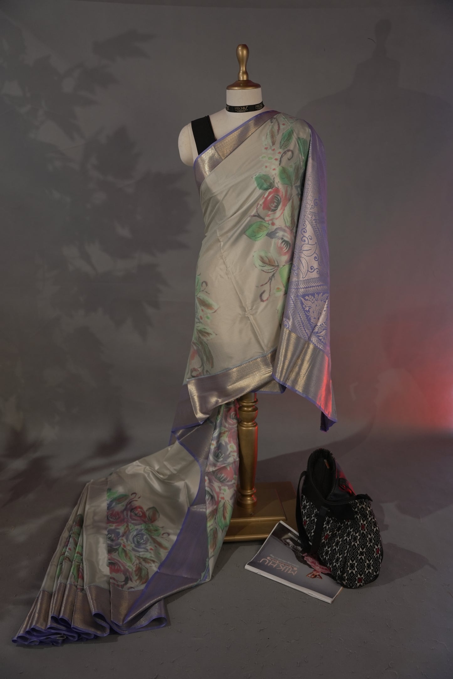Baby blue satin silk saree TS003