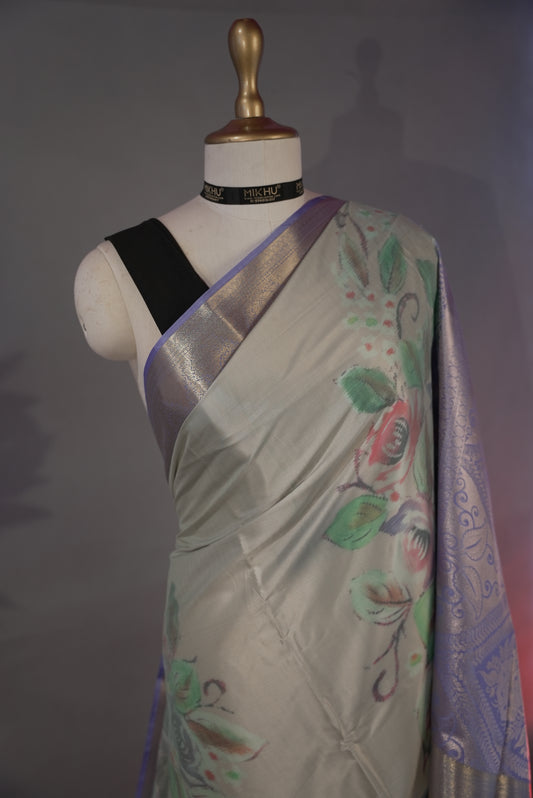 Baby blue satin silk saree TS003