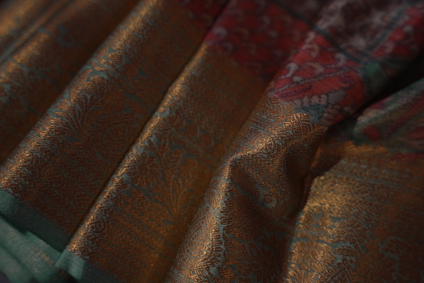 Pastel Green & Orange Tissue saree TS001