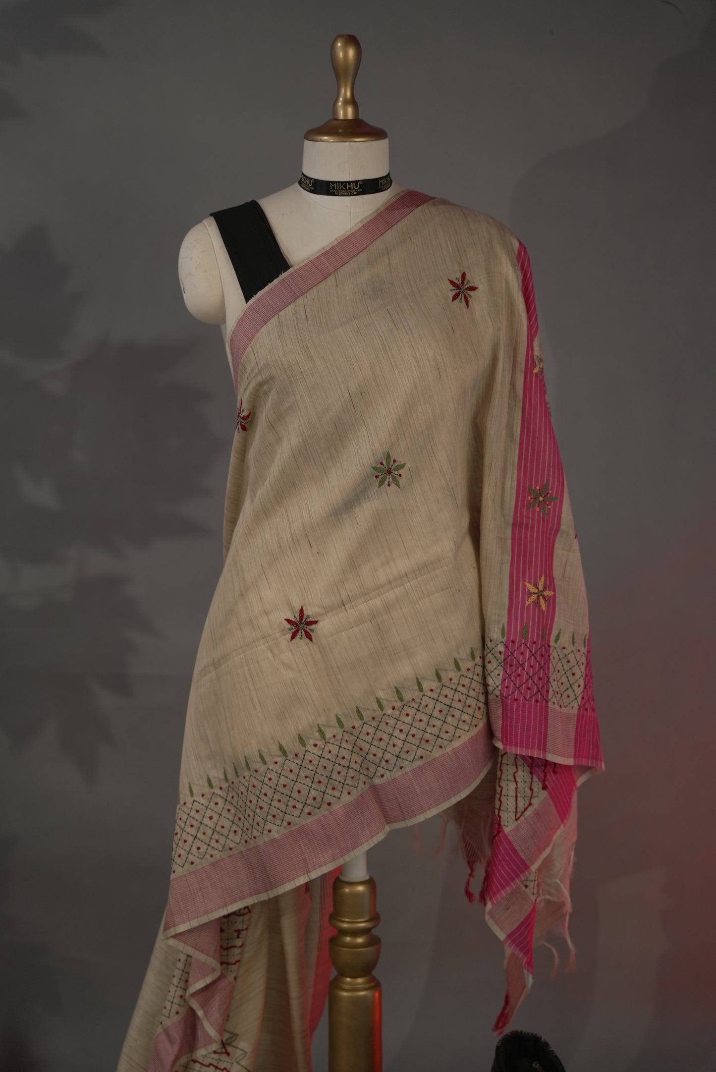 Beige & Pink Chanderi cotton saree CC003