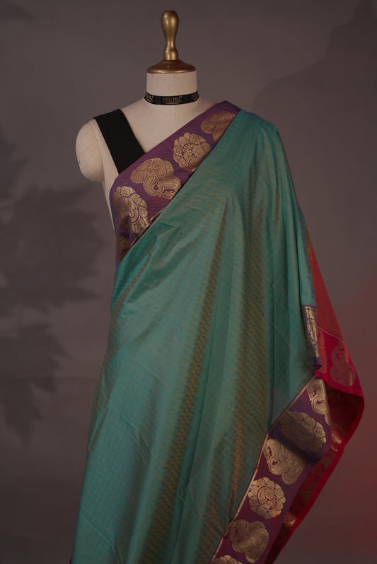 Sea green cotton silk saree CS012