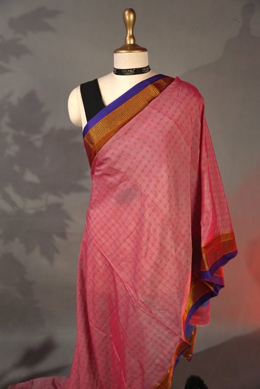 Onion pink cotton silk saree CS011