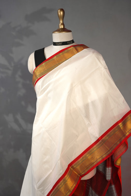 White & Red Saree CS013