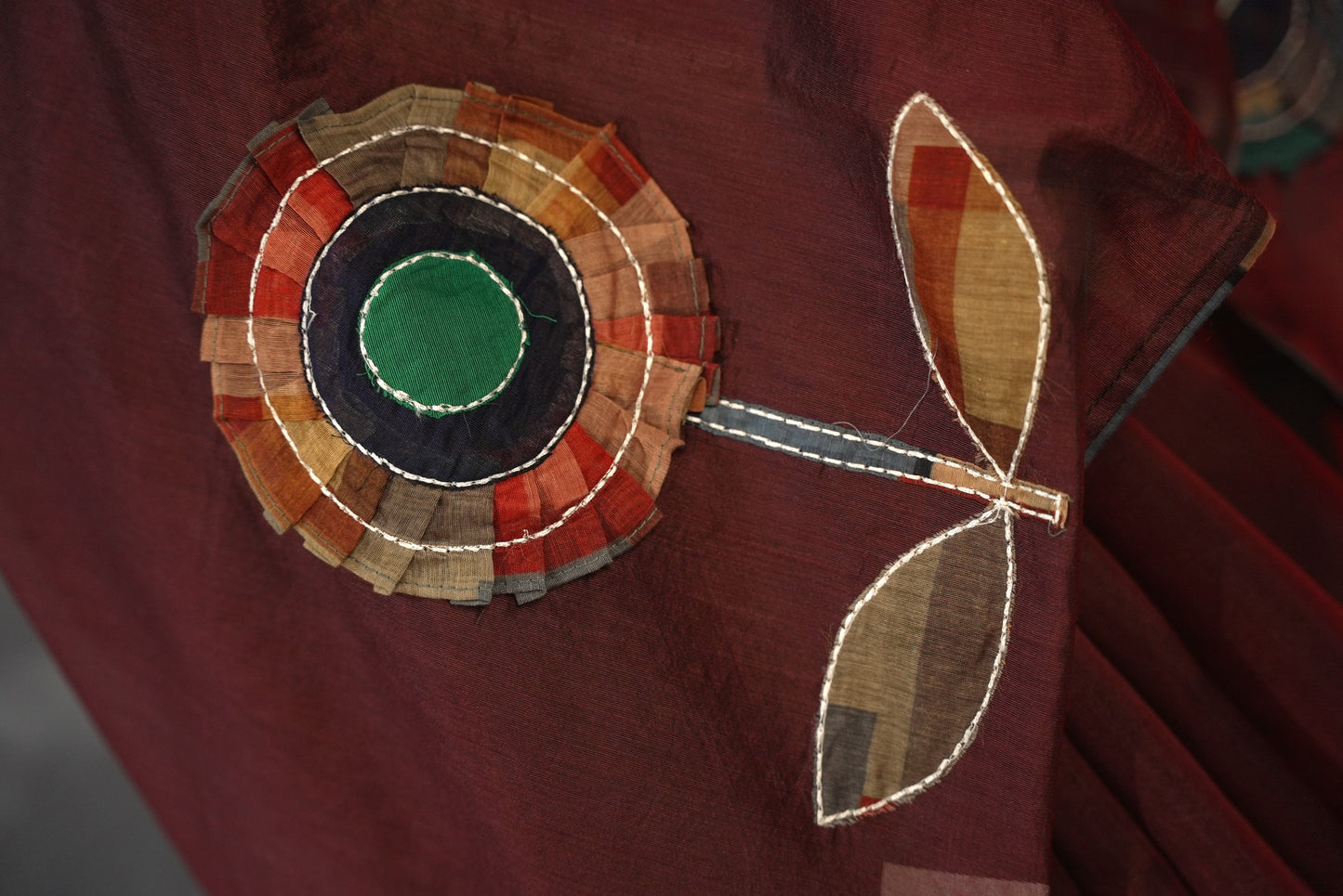 Maroon applique work cotton saree DS013