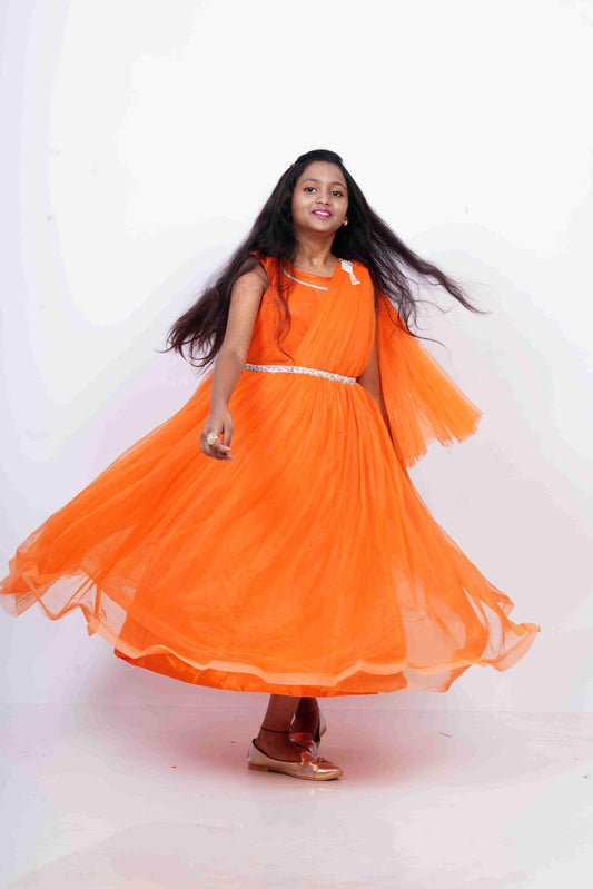 Orange party wear frock KW069