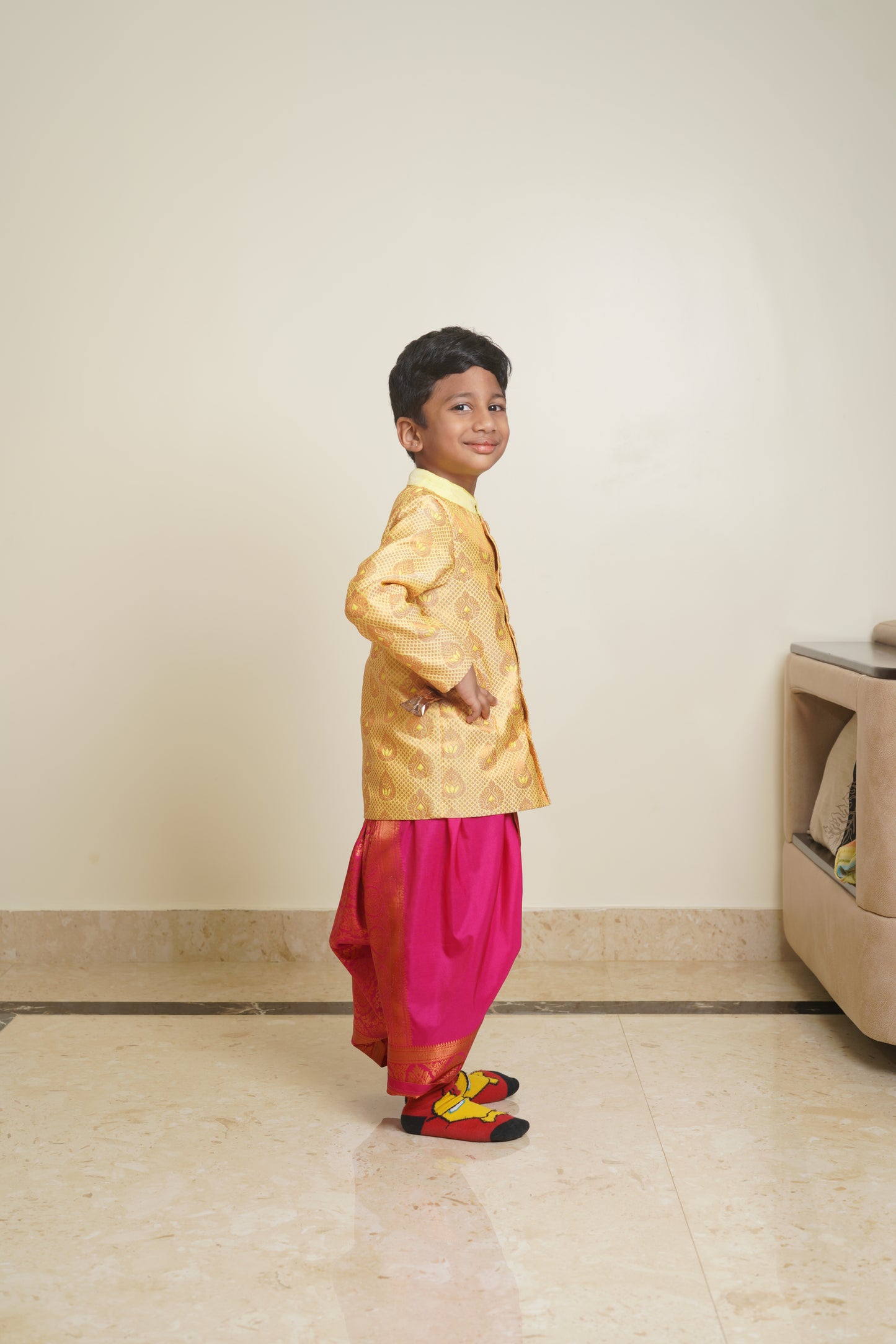 Golden&Pink dhoti-kurta set KW086