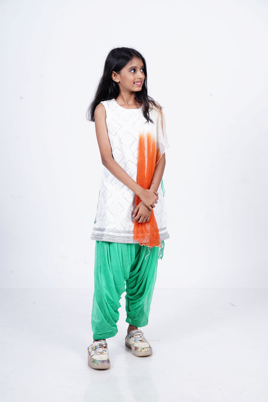 Girls tricolor Kurta-Patiala set