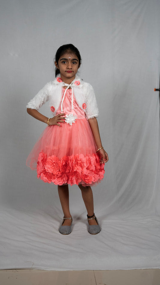 Peach and white frock KW045
