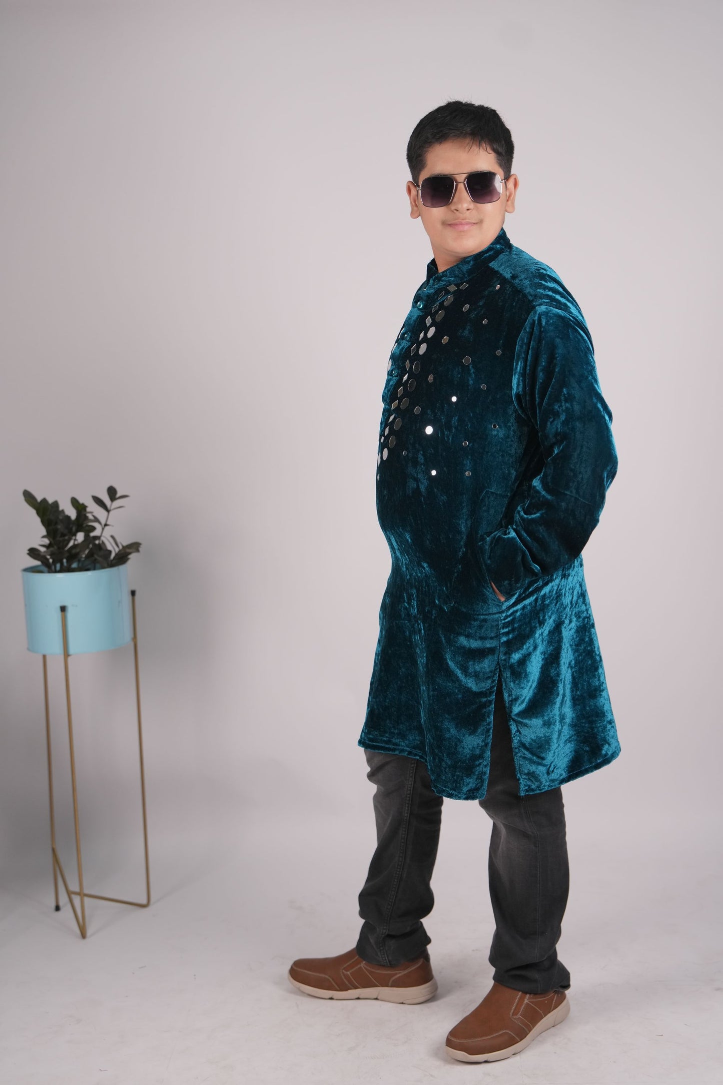 Boys Teal velvet kurta KW058