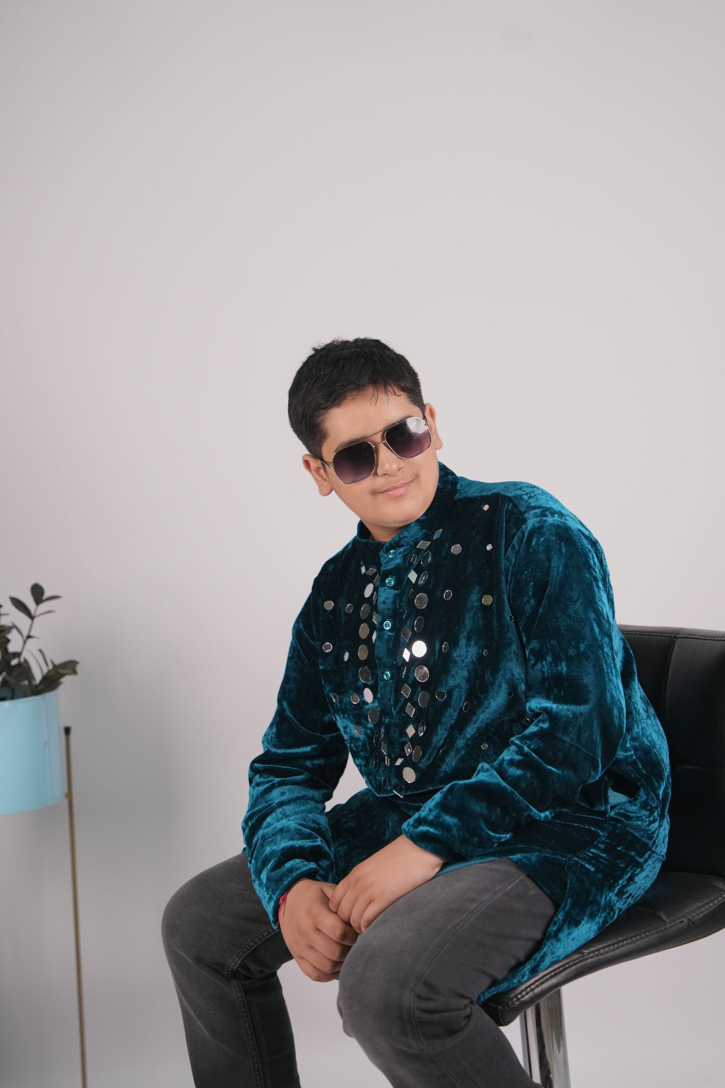 Boys Teal velvet kurta KW058