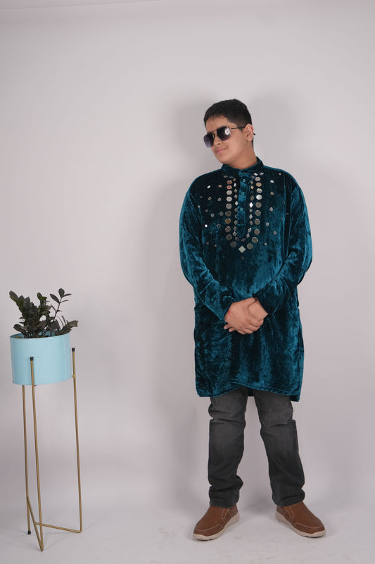 Boys Teal velvet kurta KW058