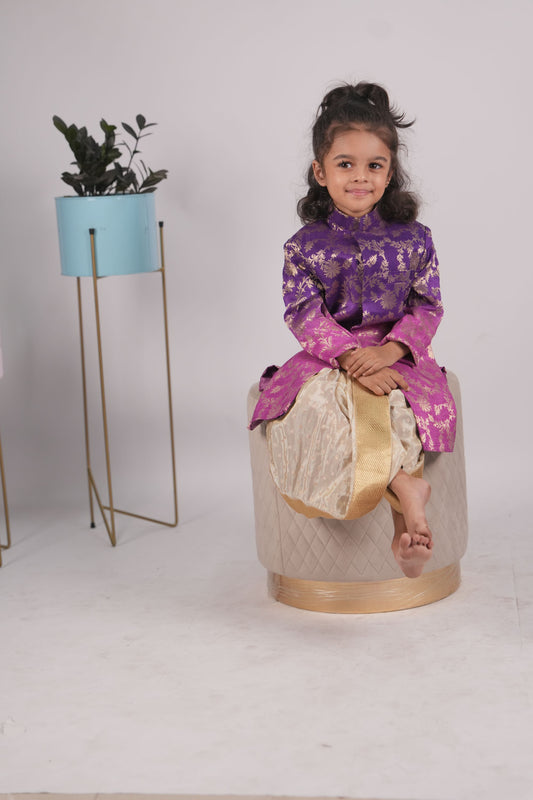 Boys purple and pink gradient Dhoti-Sherwani set KW057
