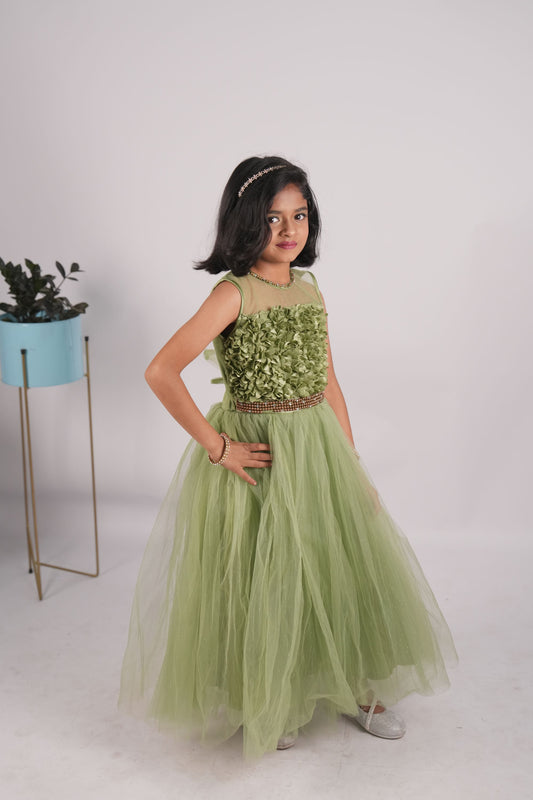 Girls olive green  gown KW055