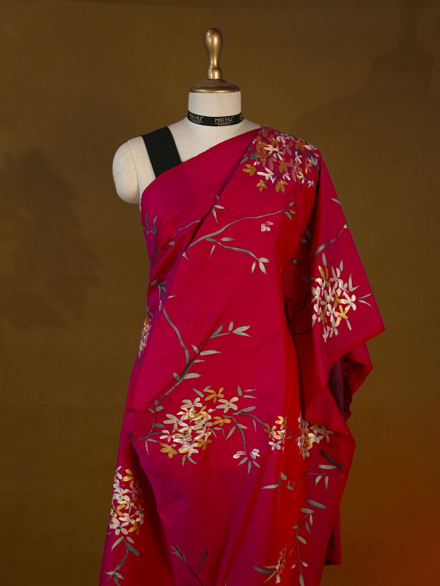 Pink floral handpainted saree HP012