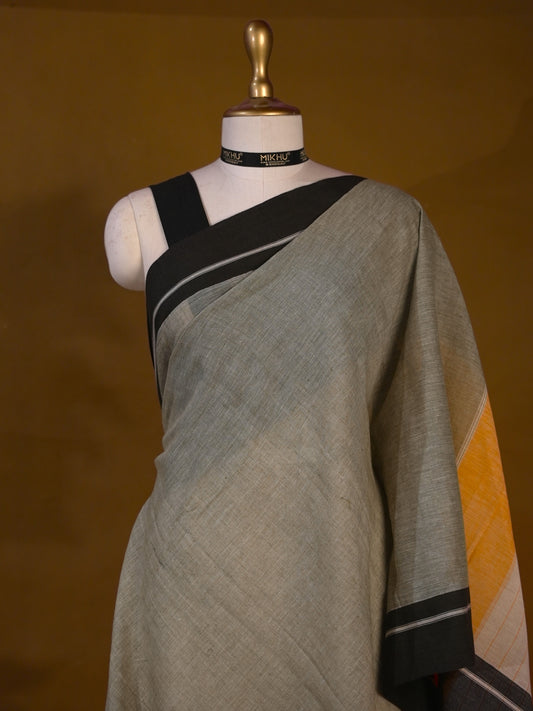 Grey cotton saree with black border CS005