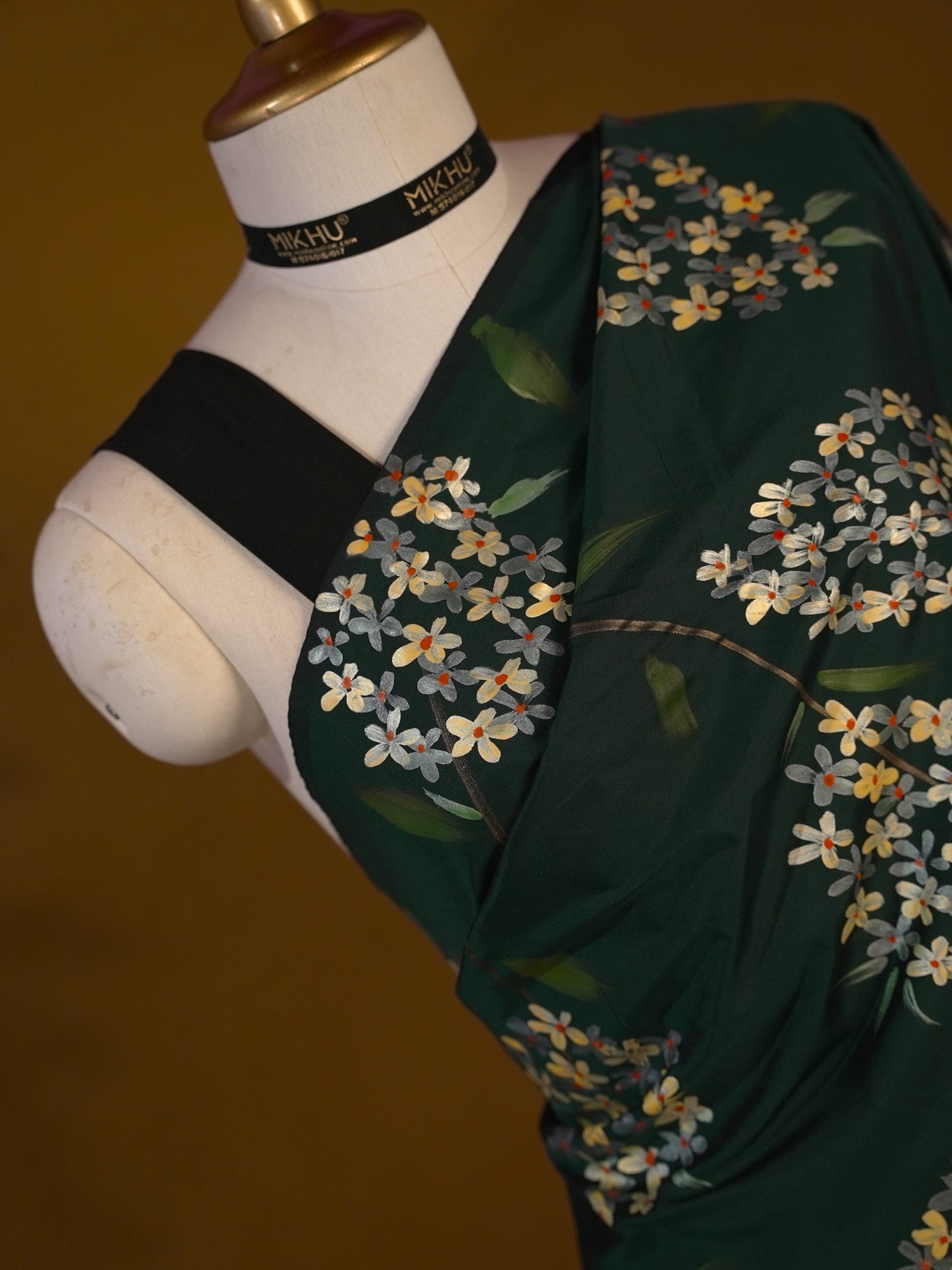 Dark green handpainted saree HP011