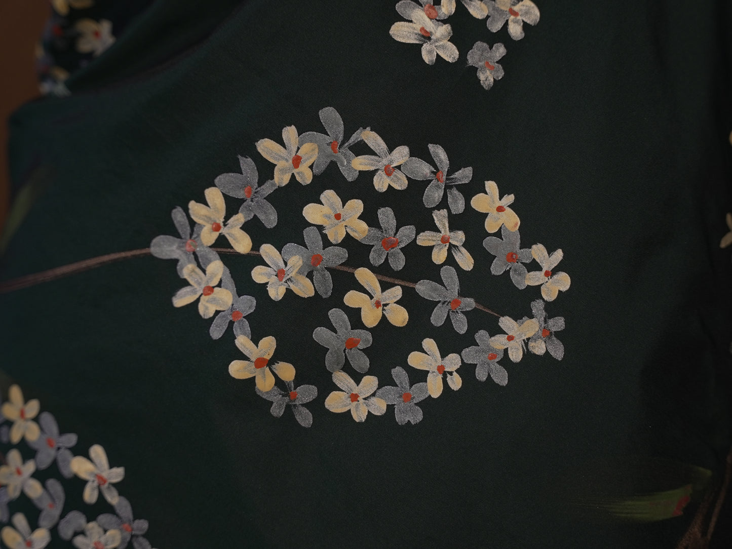 Dark green handpainted saree HP011