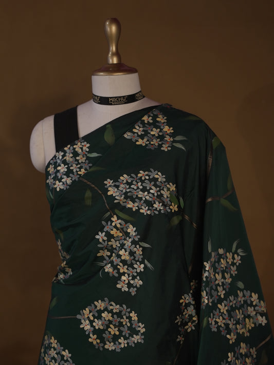 Dark green handpainted saree HP011