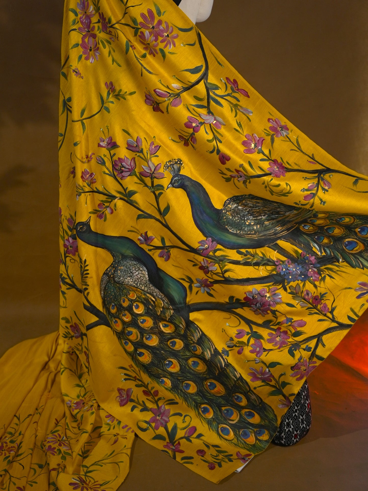 Yellow handpainted  saree HP010