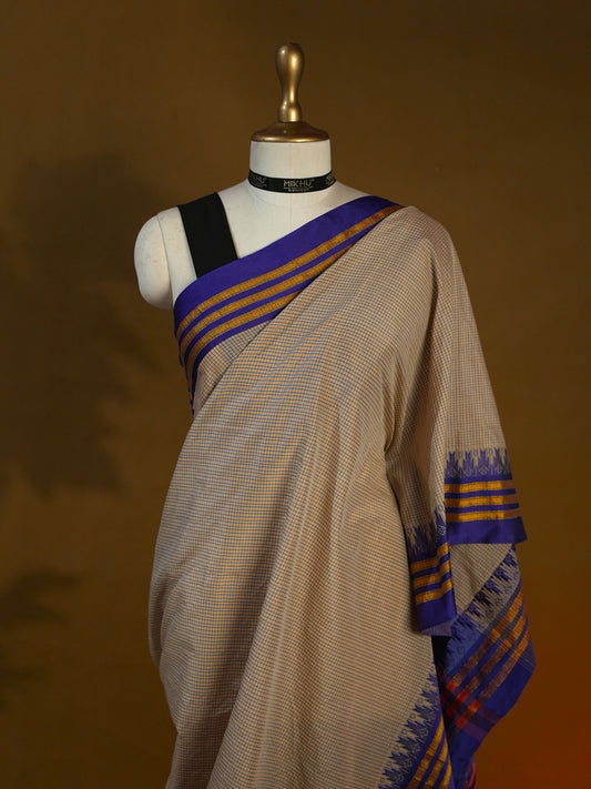 Beige border cotton saree CS004