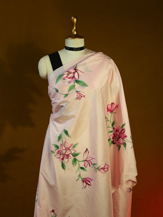 Pink floral handpainted saree HP008