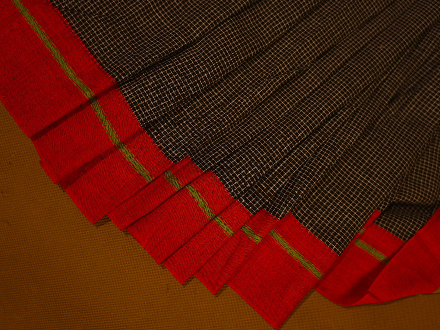 Black cotton saree with green border CS002