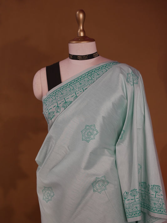 Light blue handpainted saree HP006