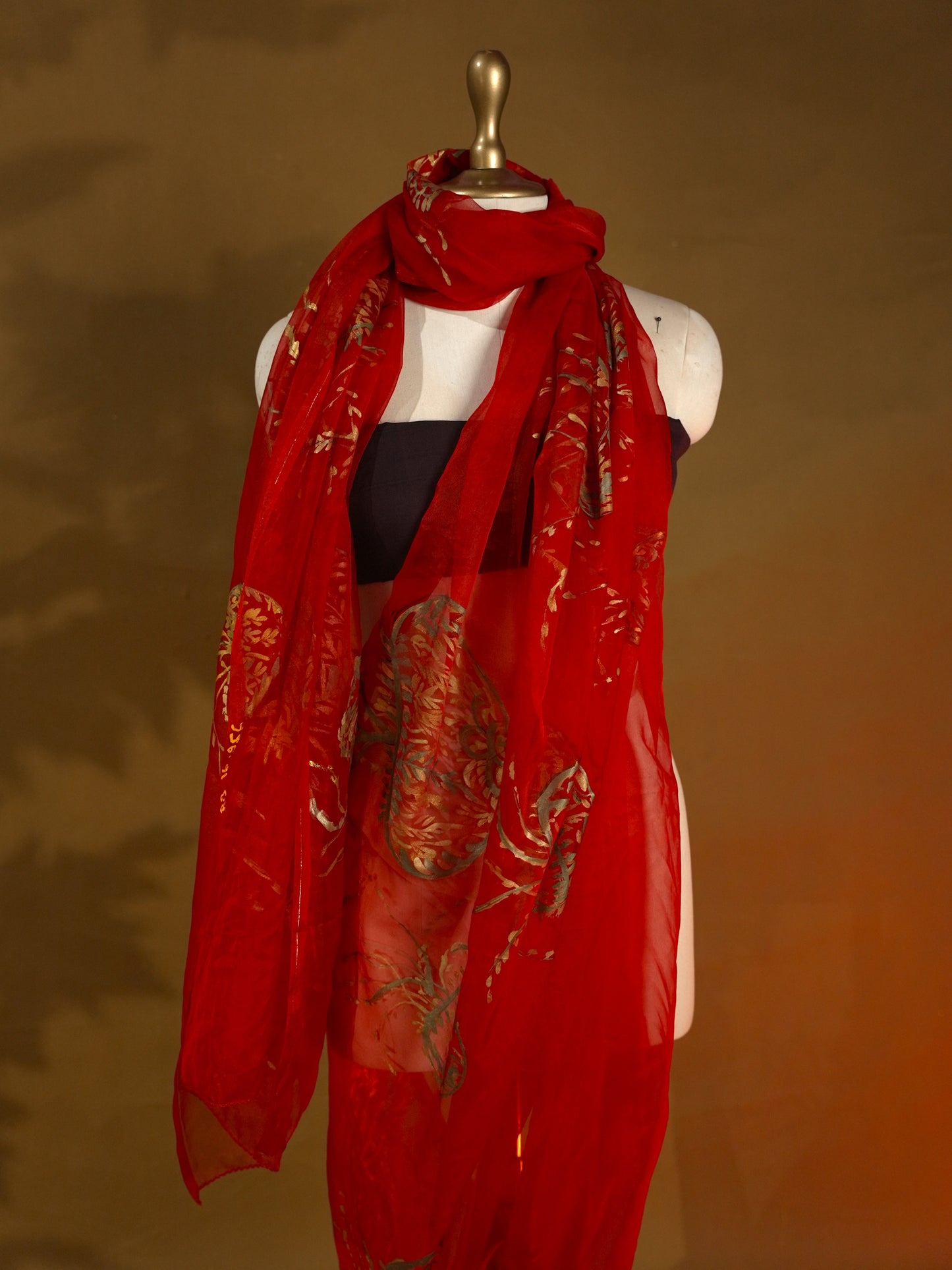 Red organza Handpainted Designer Saree HP002