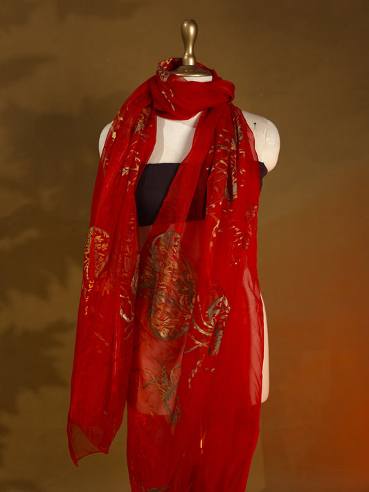 Red organza Handpainted Designer Saree HP002