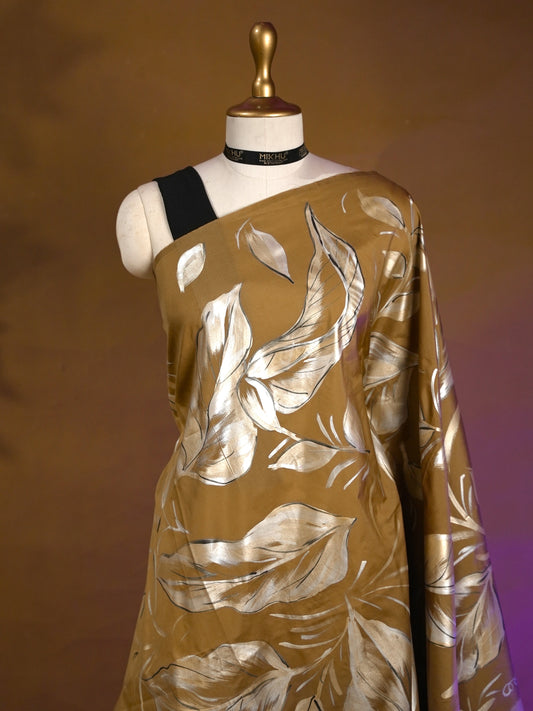 Muted gold Handpainted Designer Saree HP001