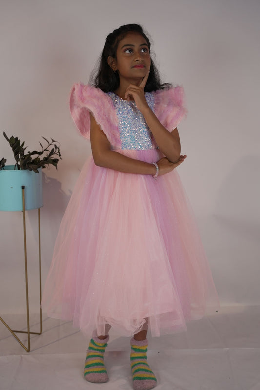 Pastel pink party wear frock KW051