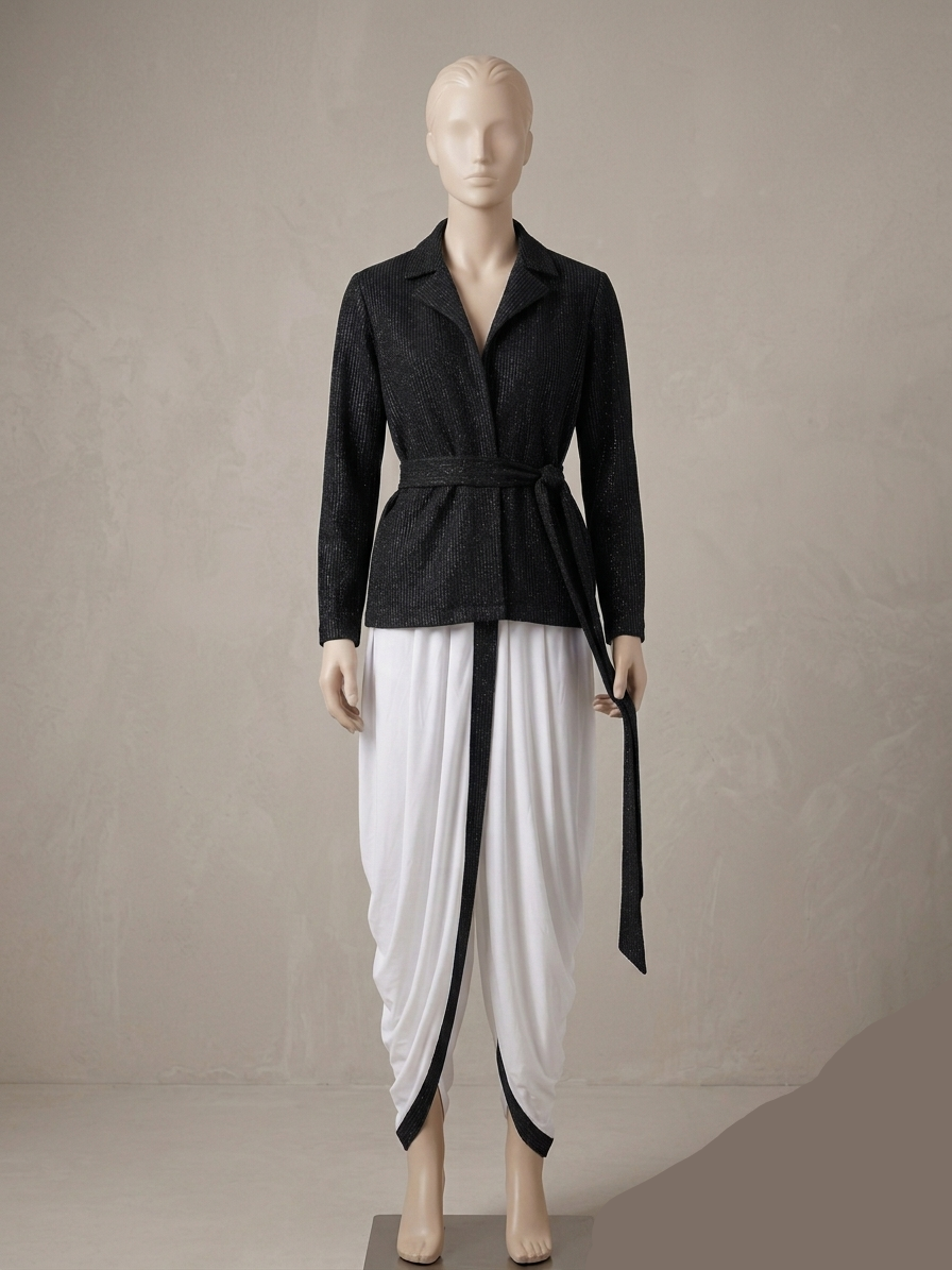 Men's black shimmer fabric kurta and dhoti