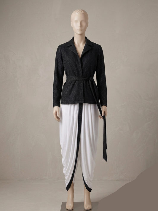Men's black shimmer fabric kurta and dhoti
