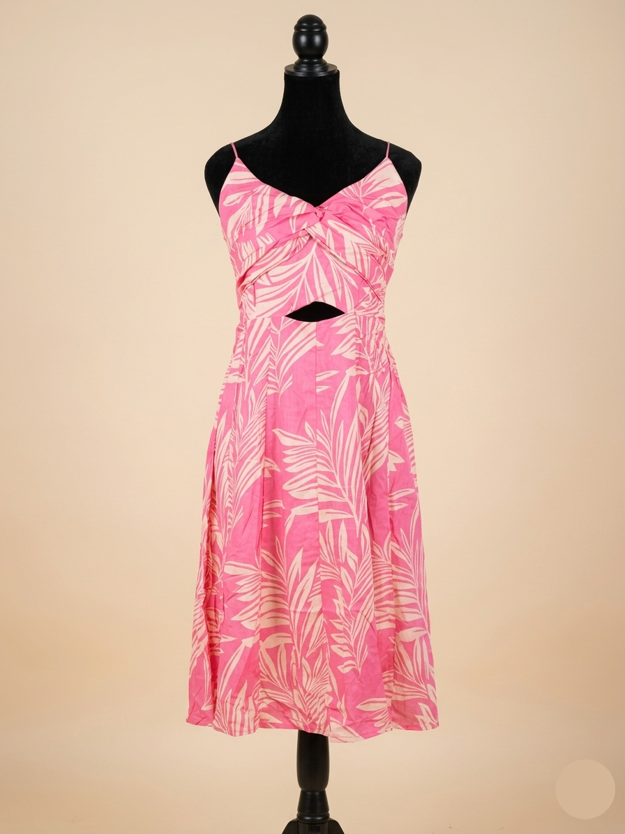 Pink leaf printed dress