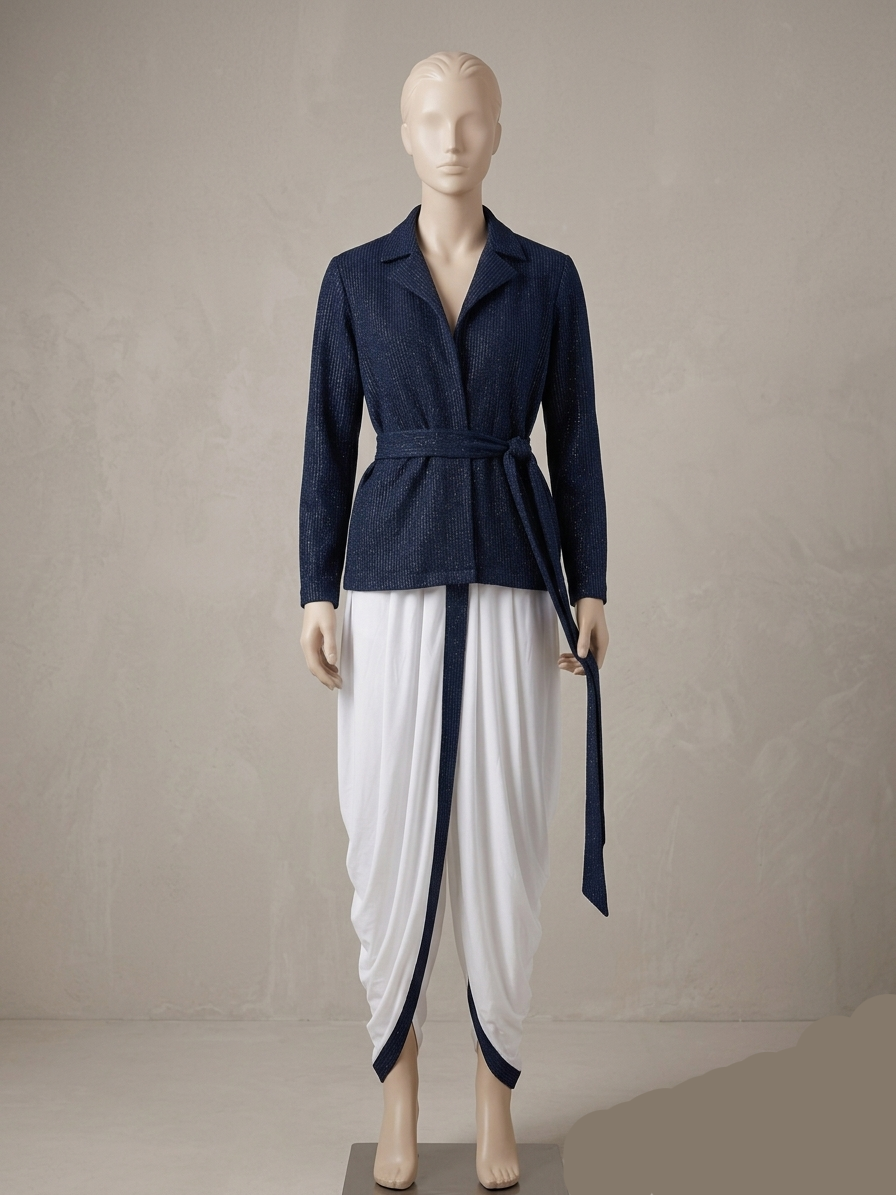 Navy blue shimmer kurta and dhoti