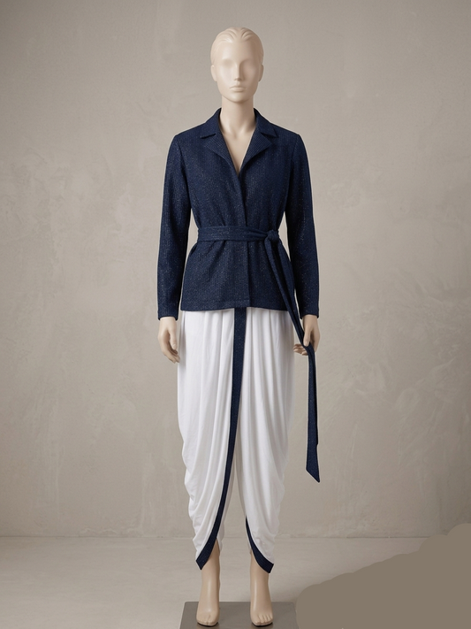 Navy blue shimmer kurta and dhoti