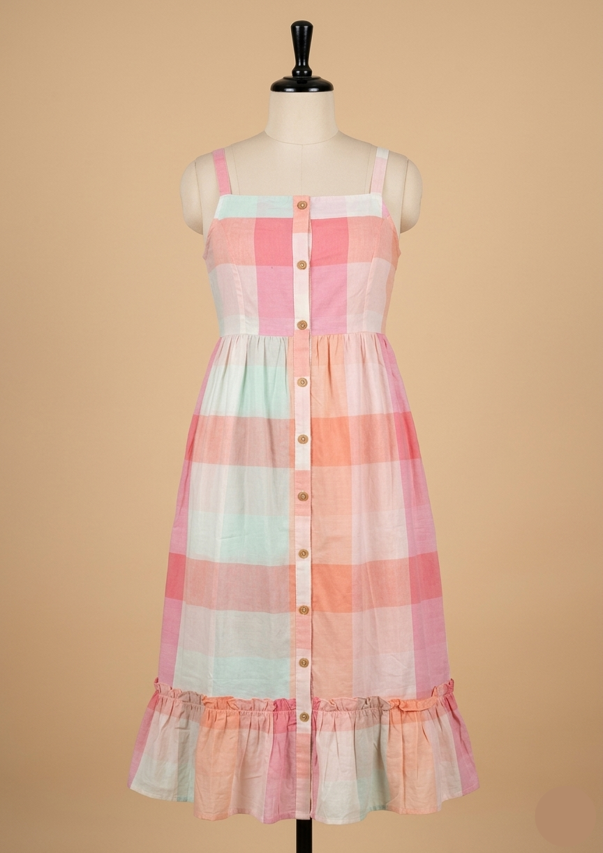 Checks printed pink dress