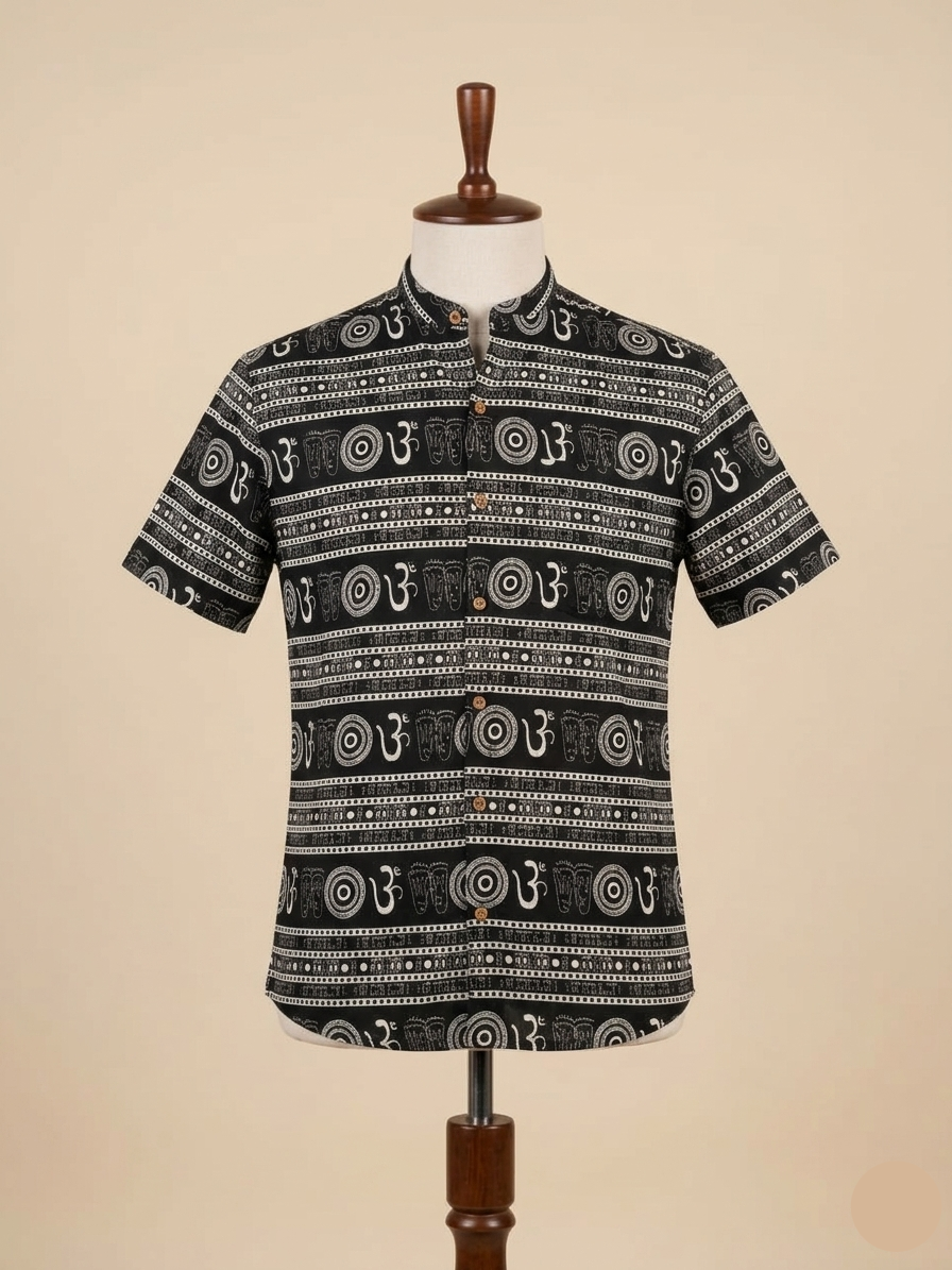 Black Om printed mens shirt