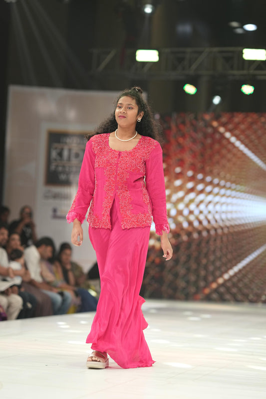 Vibrant pink Long sleeved blazer with trouser