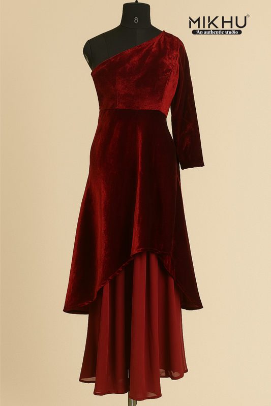 Red velvet gown
