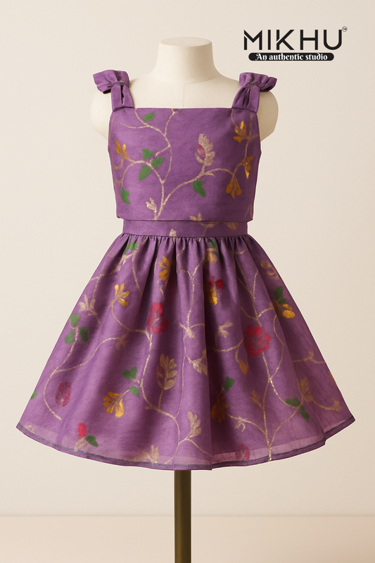 Lavender color embroidered skirt and top KW032