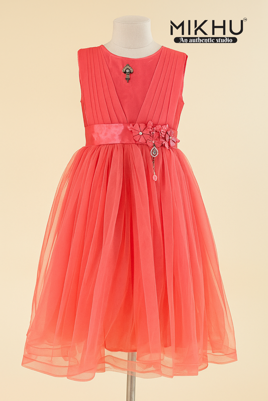 Peach net frock KW031