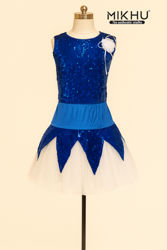 Blue and white sequin work skirt and top set KW026