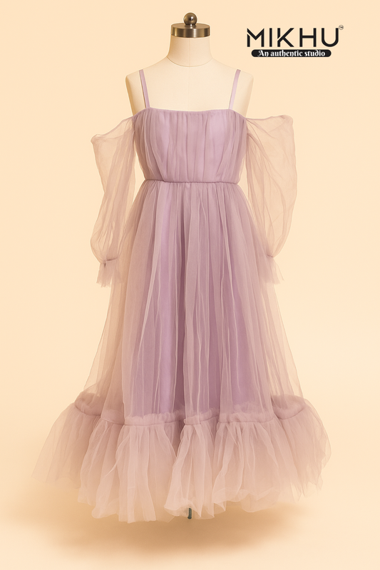 Lilac shade net frock KW028