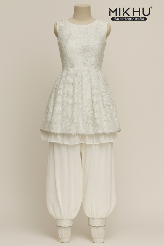 White sequin Sharara set KW025