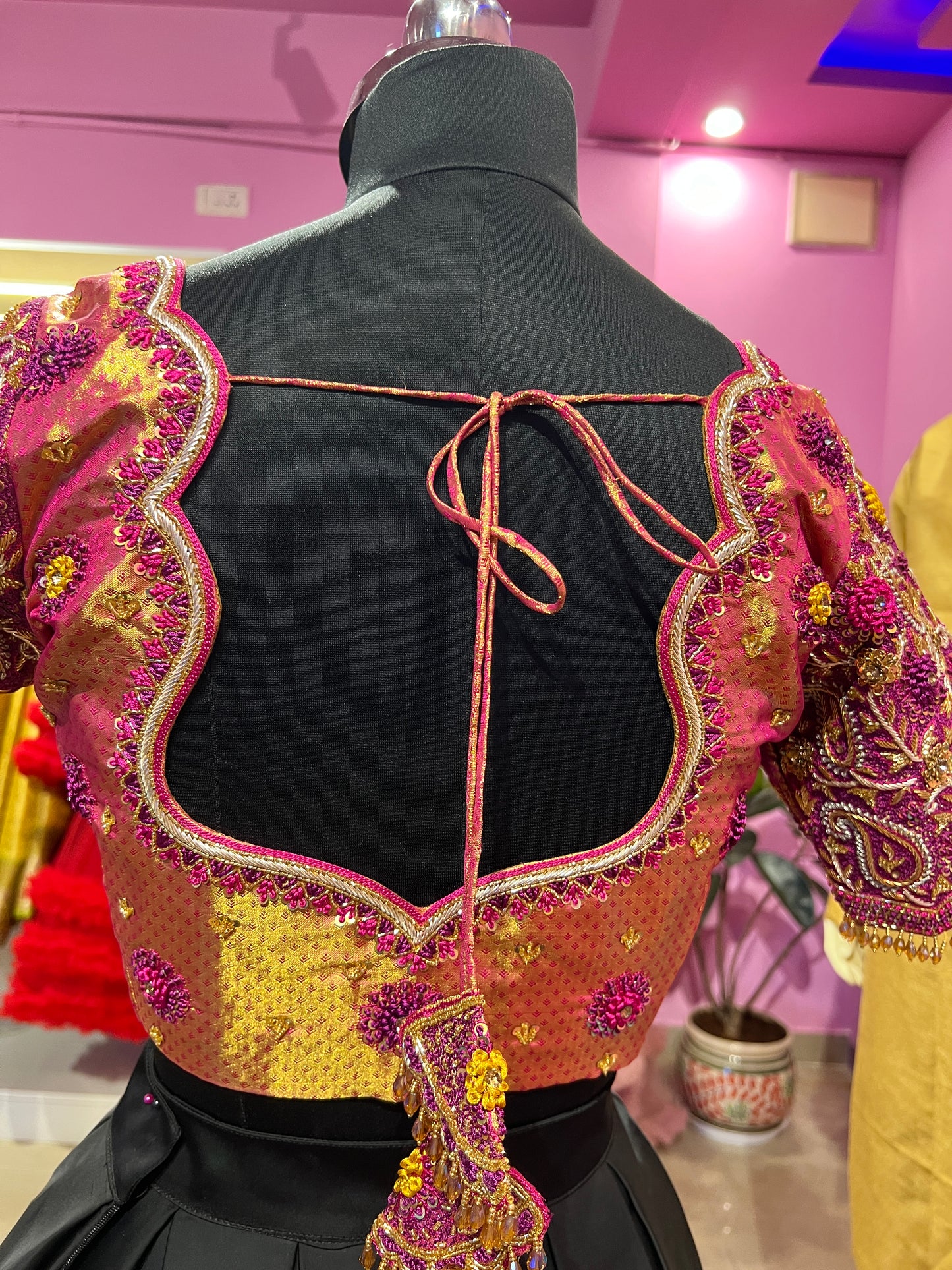 Pink golden Aari work blouse