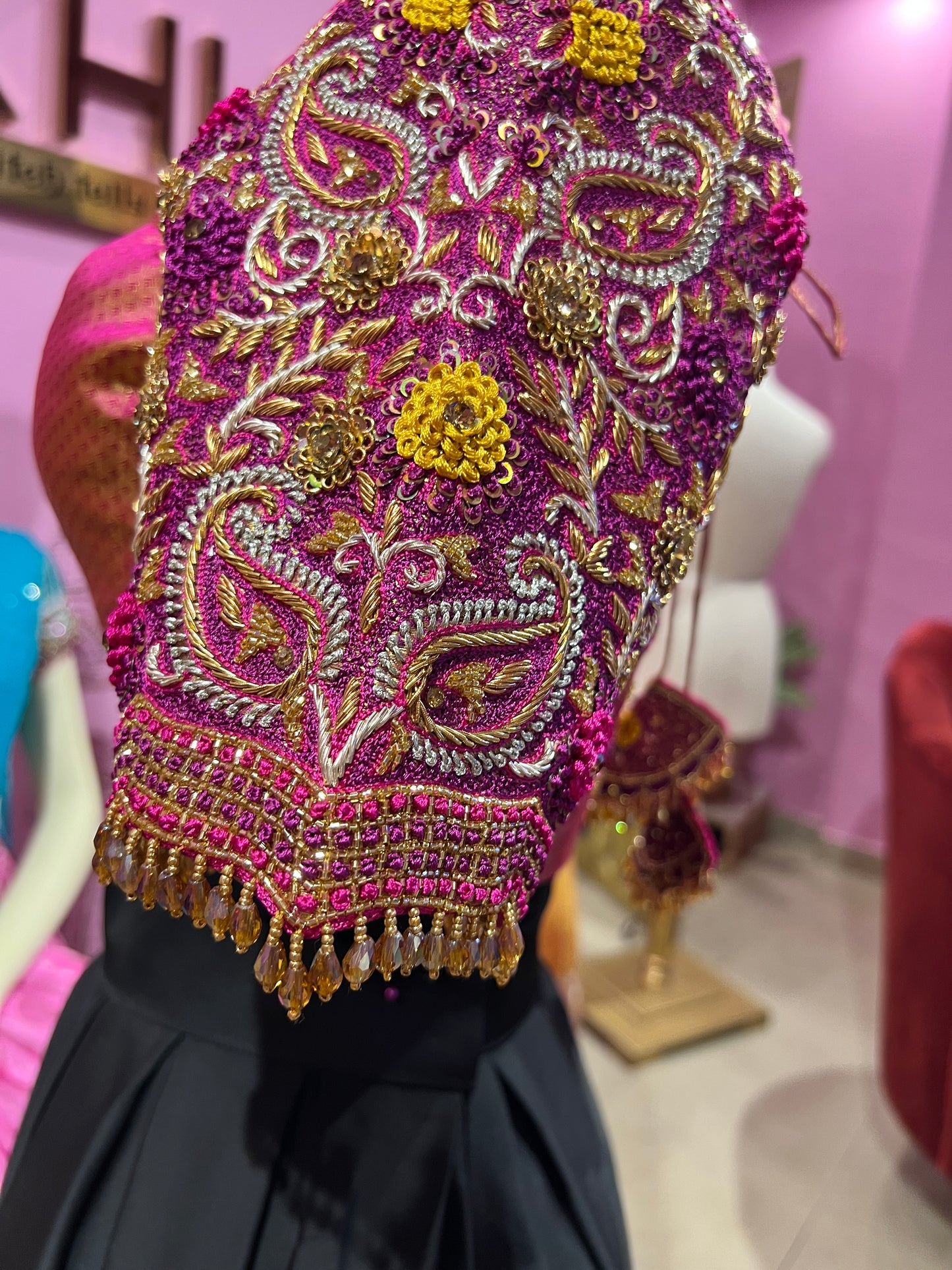 Pink golden Aari work blouse
