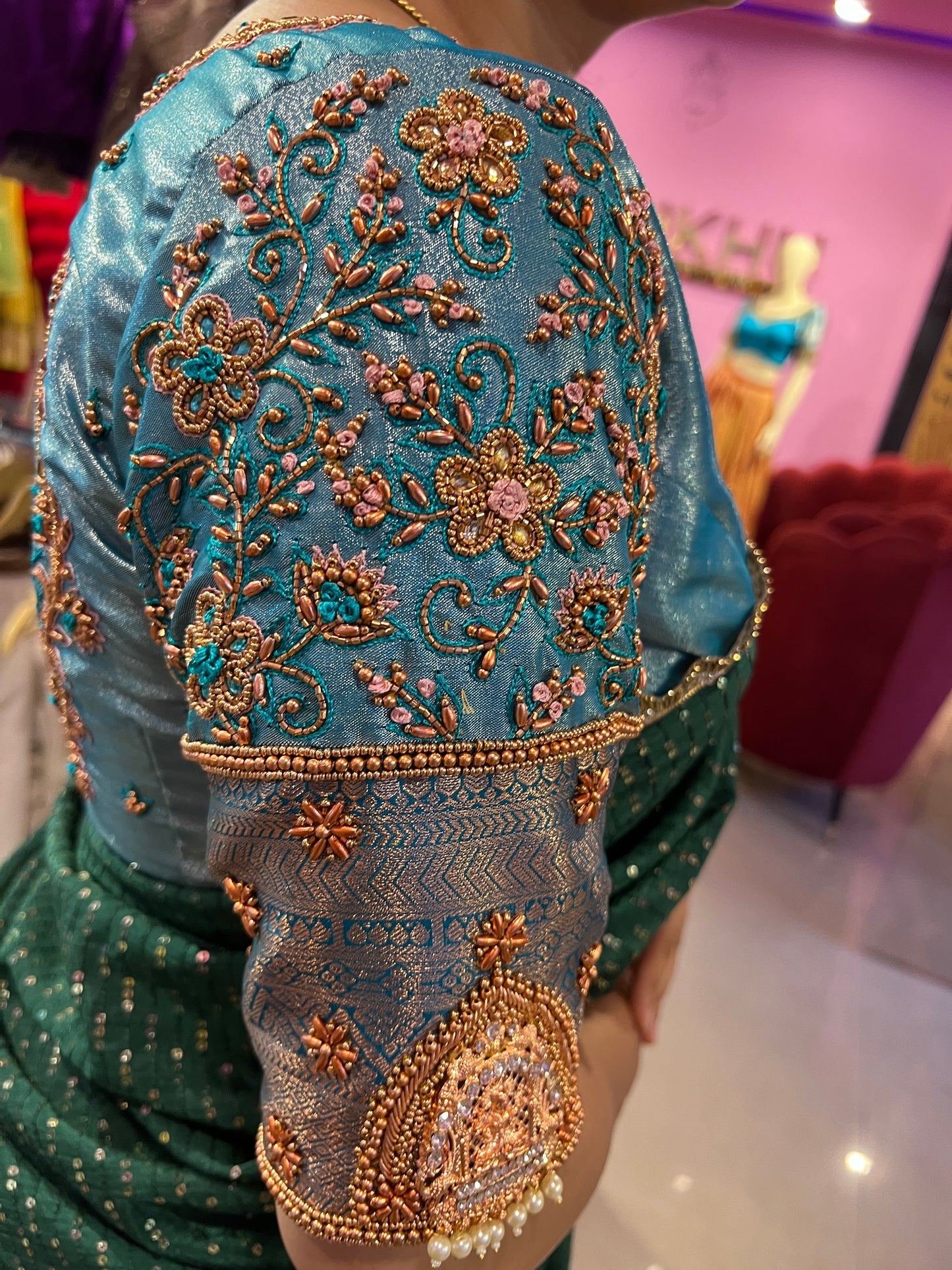Green Aari work blouse