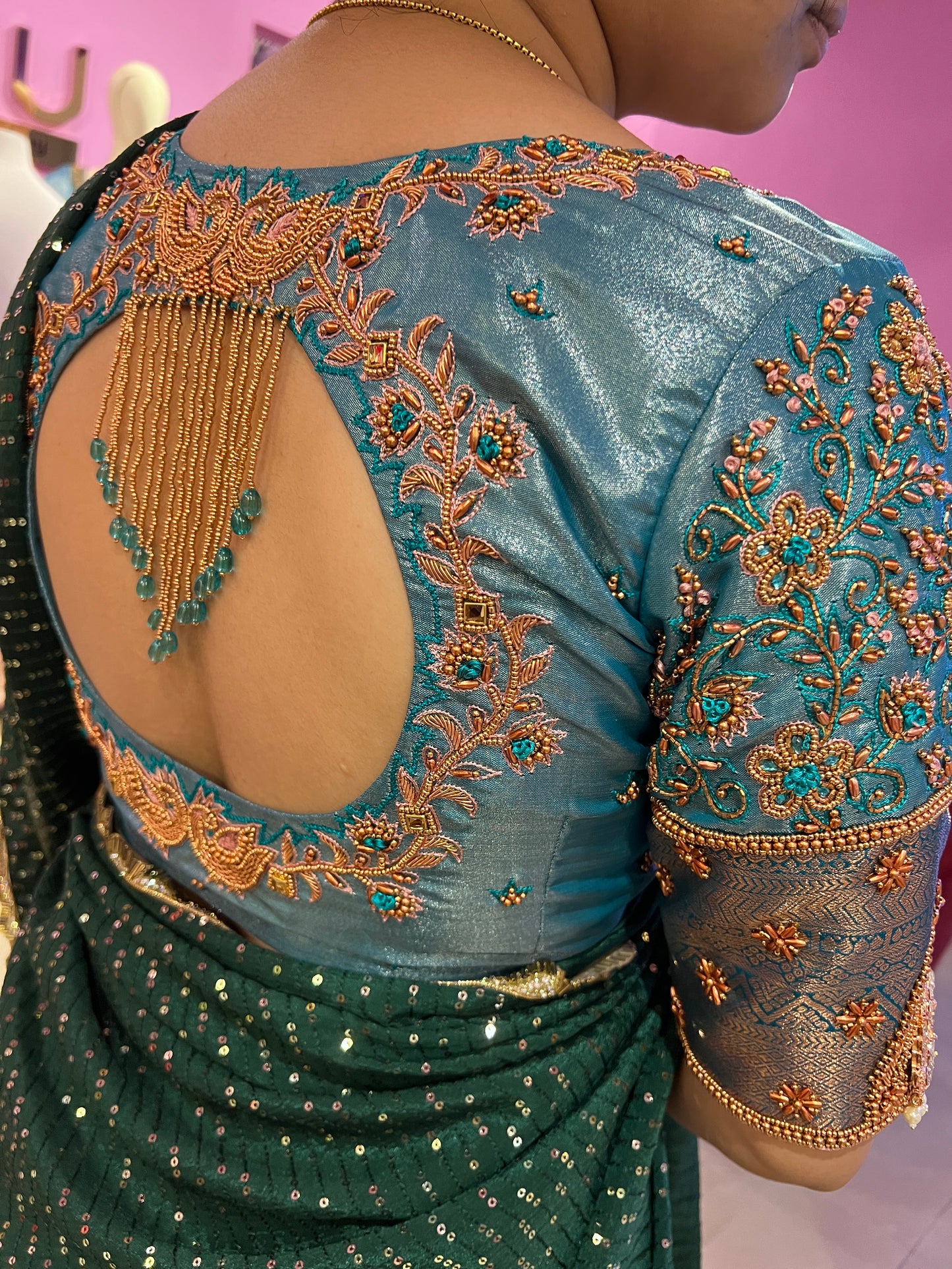 Green Aari work blouse